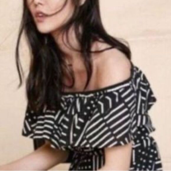 Madewell Ruffle Rio Dress Arrow Grid Print On or Off the Shoulder  XS Loose Fit - Picture 6 of 11